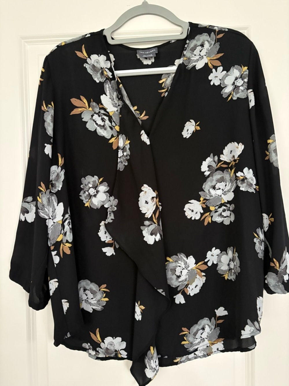 Van Heusen Black Floral Draped Front Blouse